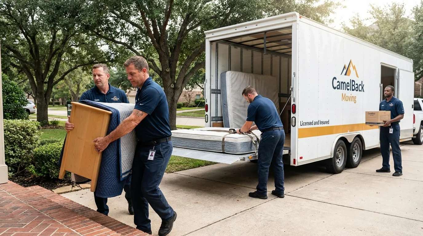 Crew loading residential truck for cross-state move from Ogden, KS