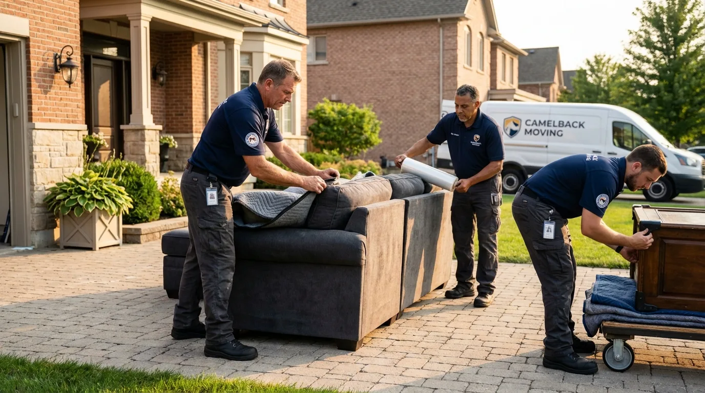 Large estate moving crew wrapping furniture in Ogden, KS